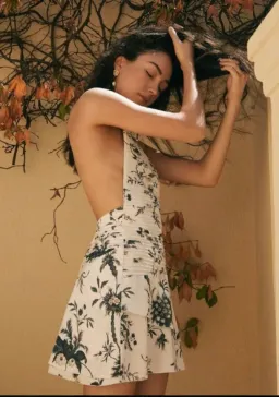 Sir The Label Florentine One Shoulder Pleated Mini Dress in White Blue Floral Print Size 1 for rent on The Volte - image 2