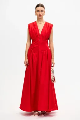 Acler Innoxhill V Neck Maxi Dress in Cherry Red for rent on The Volte - image 1