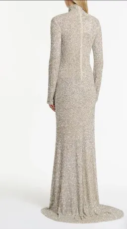 CARLA ZAMPATTI IVORY CRUSHED SEQUIN SLEEVED GOWN for rent on The Volte - image 2