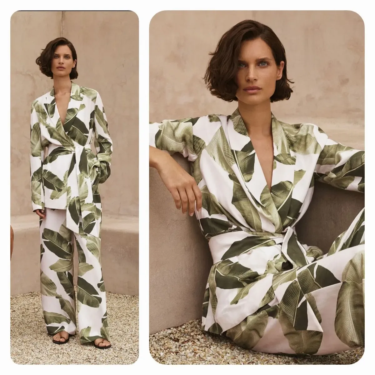 New TRENERY 2-Piece Suit, Palm Leaf Print Green & Pale Pink [10] Pants & Jacket 🩷 - Image 1