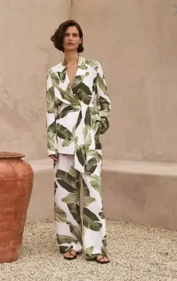 New TRENERY 2-Piece Suit, Palm Leaf Print Green & Pale Pink [10] Pants & Jacket 🩷 for rent on The Volte - image 3