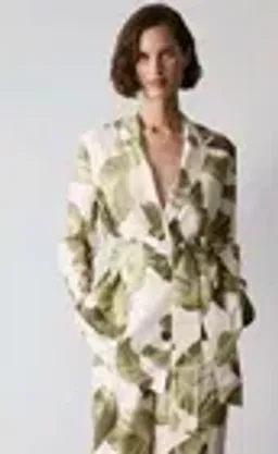 New TRENERY 2-Piece Suit, Palm Leaf Print Green & Pale Pink [10] Pants & Jacket 🩷 for rent on The Volte - image 5