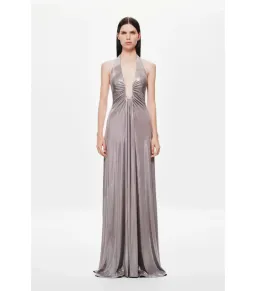 MISHA Jennifer Cupro Maxi Dress in Foil Jersey Cinder | Size 10 for rent on The Volte - image 1
