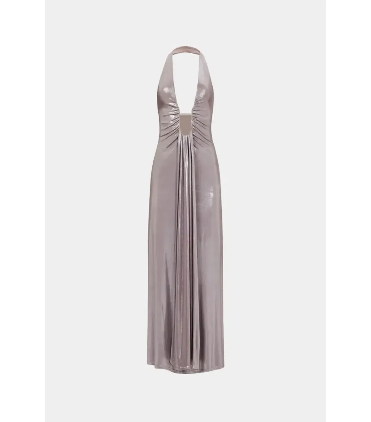 MISHA Jennifer Cupro Maxi Dress in Foil Jersey Cinder | Size 10 - Image 3