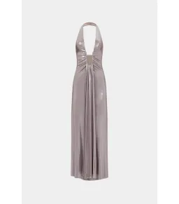 MISHA Jennifer Cupro Maxi Dress in Foil Jersey Cinder | Size 10 for rent on The Volte - image 3