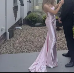 anniebridal Cute Mermaid Scoop Neck Pink Satin Long Prom Dress formal dress Size 6 for rent on The Volte - image 2