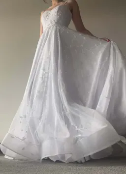 Debutante dress aline neckline elegant white beading floral for rent on The Volte - image 1