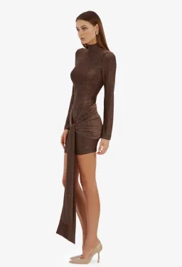 Bardot Seraphina Brown Sparkle Tie Front Mini Dress Size 12 for rent on The Volte - image 6