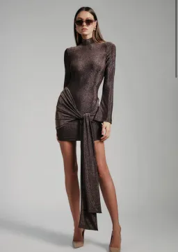 Bardot Seraphina Brown Sparkle Tie Front Mini Dress Size 12 for rent on The Volte - image 1