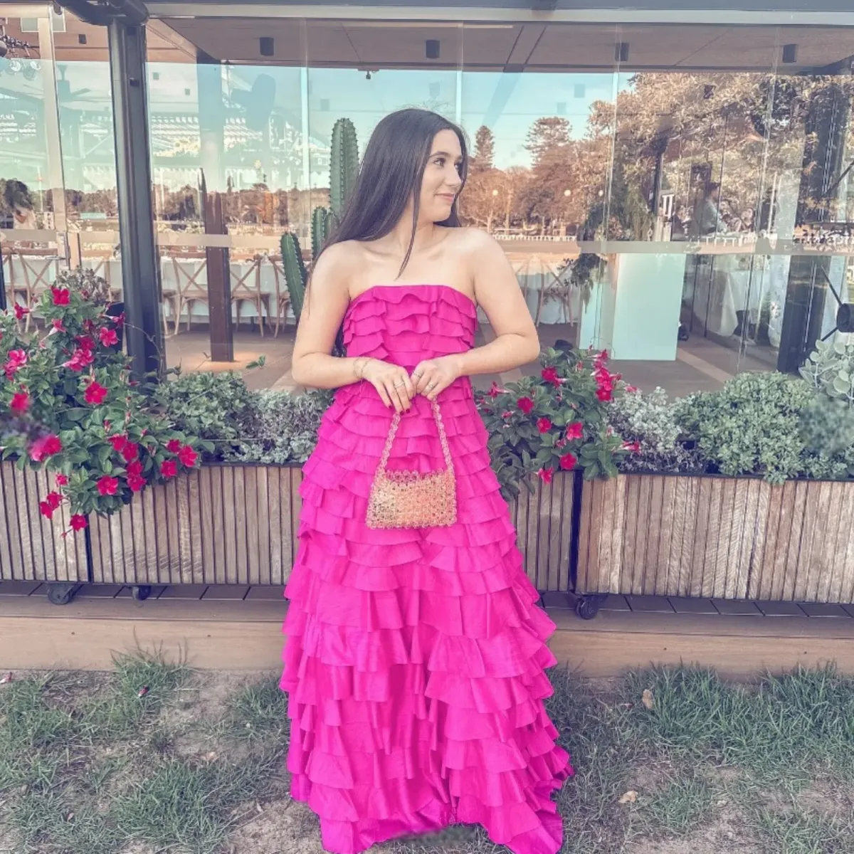 AJE Fleur Pleated Magenta Gown Size 10 - Image 2