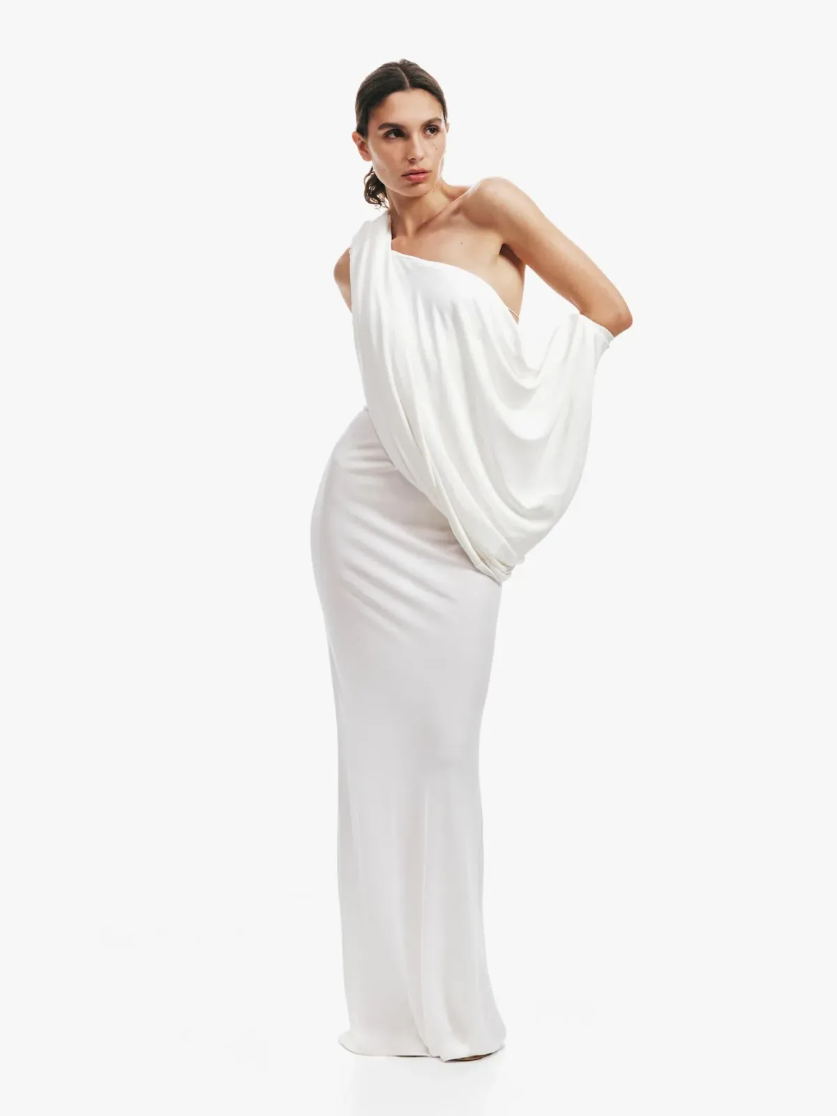 Christopher Esber Aiba Draped Jersey Tee Dress White Size 8 - Image 1