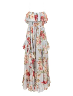 Zimmermann Roselight Frill Maxi Dress Blue Rose Floral Size 0 for rent on The Volte - image 1