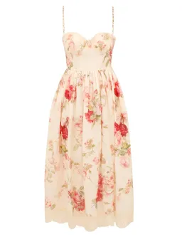 Zimmermann Roselight Picnic Midi Dress Cream Rose Floral Size 2 for rent on The Volte - image 1
