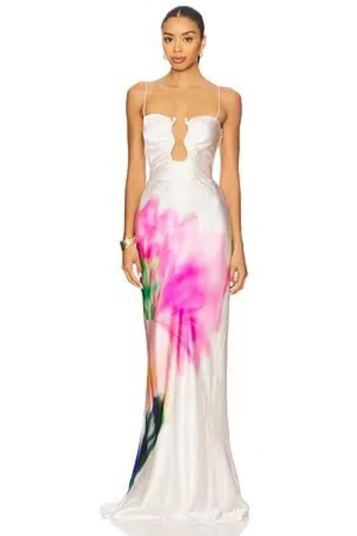 🌸 Rebecca Vallance Dahlia Blossom Gown – Size 12 (AU) Pink Floral Satin Maxi Dress 🌸 - Image 1