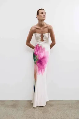 🌸 Rebecca Vallance Dahlia Blossom Gown – Size 12 (AU) Pink Floral Satin Maxi Dress 🌸 for rent on The Volte - image 2