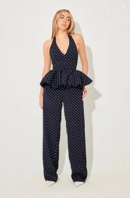 Polka Dot Peplum Top and Polka Dot Wide leg pant set - Odd Muse London for rent on The Volte - image 2