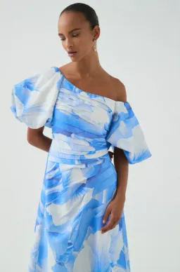 Aje Cadence Ruched Midi Dress – Floral Blue sz 8 for rent on The Volte - image 2