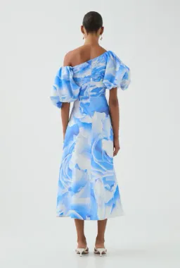 Aje Cadence Ruched Midi Dress – Floral Blue sz 8 for rent on The Volte - image 1