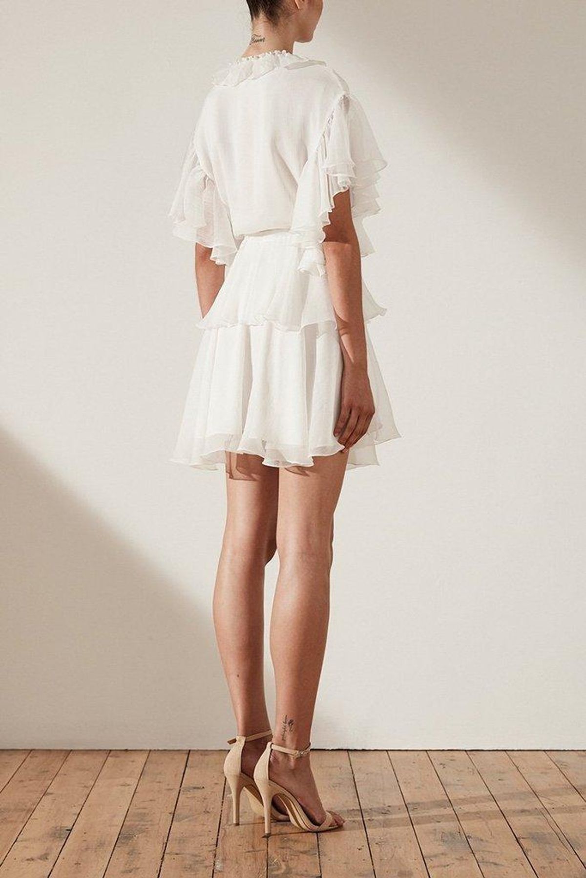 Shona Joy Ambra Ruffle Drawstring Mini Dress White Size 6 - Image 4