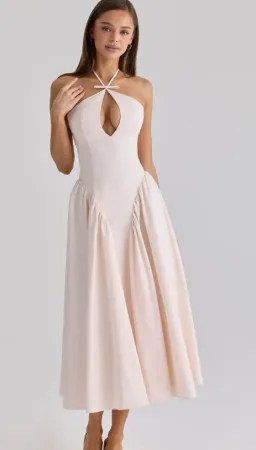 House of CB Lilli blush peek-a-boo keyhole cotton midi dress Size M for rent on The Volte - image 1