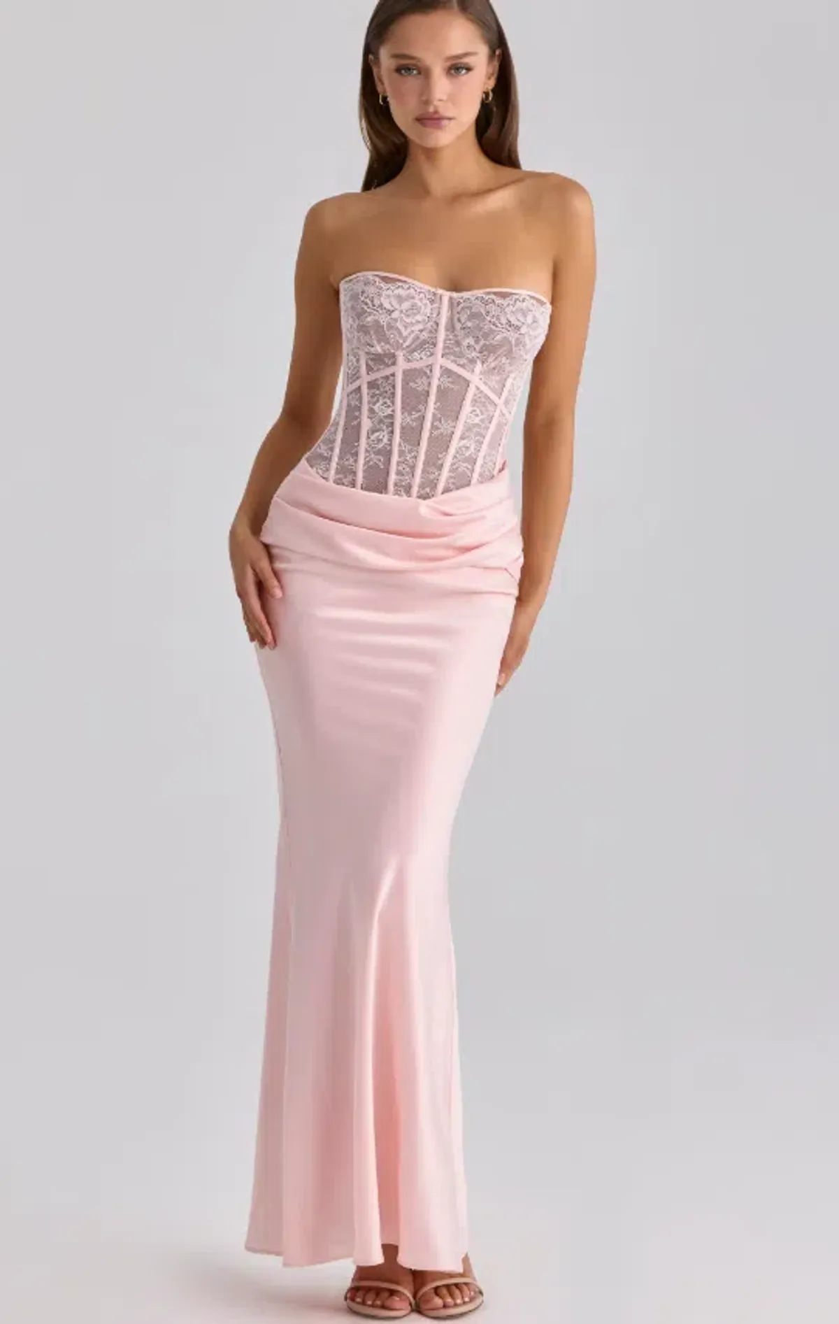House of CB Ayana pink lace + satin maxi corset dress Regular Cup Size S - Image 1