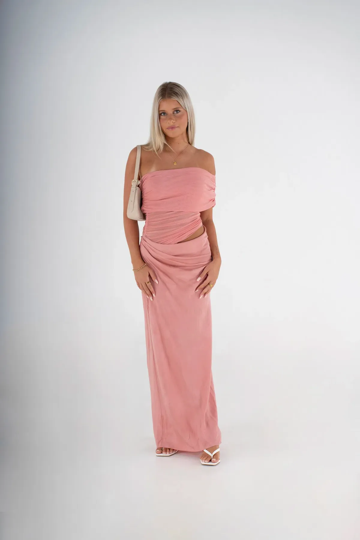 Benni Nico Off-Shoulder Maxi Dress Pink - Image 1