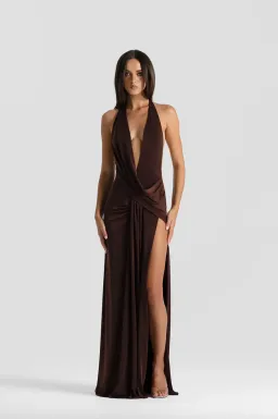 Natalie rolt, winona gownm, maxi, brown, size 6  for rent on The Volte - image 1