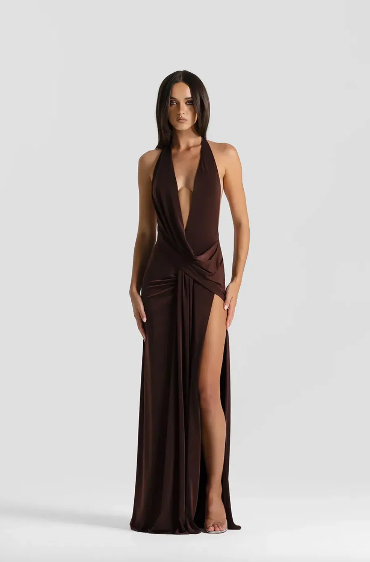Natalie rolt, winona gownm, maxi, brown, size 8 - Image 1