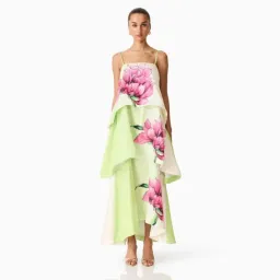 Elliatt Elisia Tiered Gown in Green & Pink Floral Small for rent on The Volte - image 4