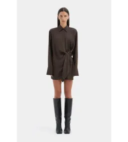 Sir the Label Sorrento Mini Shirt Dress in Bitter Chocolate Size 2 / AU 10 for rent on The Volte - image 1