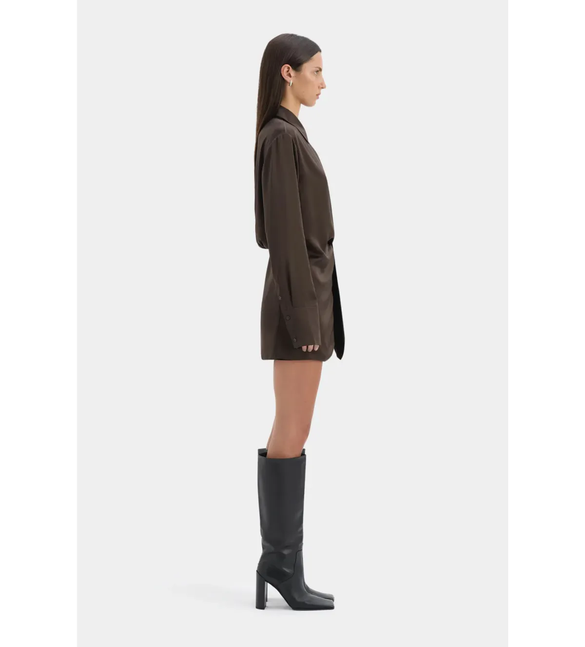 Sir the Label Sorrento Mini Shirt Dress in Bitter Chocolate Size 2 / AU 10 - Image 4