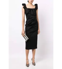 Rachel Gilbert Kalina Draped Sleeveless Midi Dress Black Size 8 for rent on The Volte - image 1