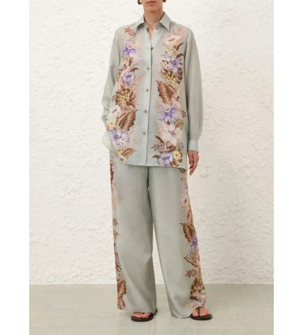 Zimmermann Coco Silk Relaxed Pant Size 1 & Shirt Size 0 Set Print - Image 2