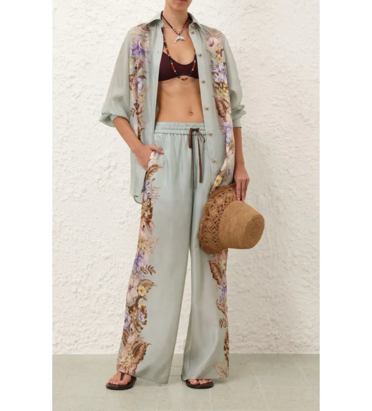 Zimmermann Coco Silk Relaxed Pant Size 1 & Shirt Size 0 Set Print - Image 1