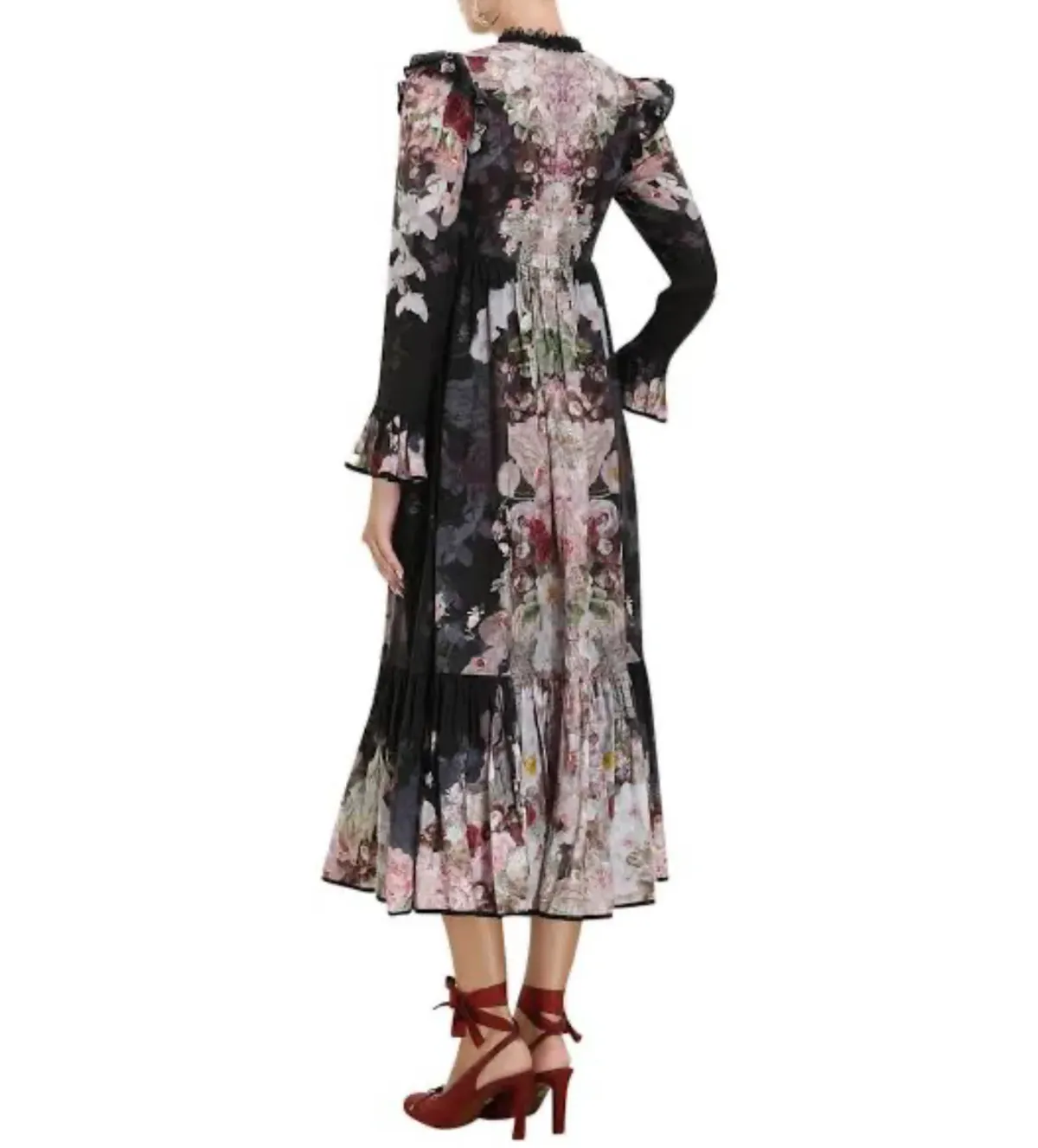 ZIMMERMANN DANCER TIE NECK MIDI DRESS BLACK GARDEN FLORAL SIZE 0 - Image 2