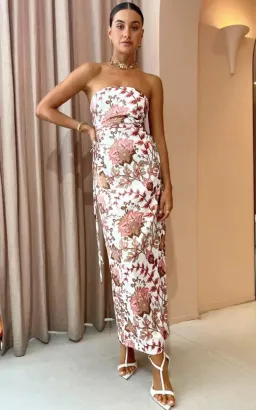Sonya Moda Dima Strapless Maxi Dress Paisley Size 8 Ruching Formal for rent on The Volte - image 3