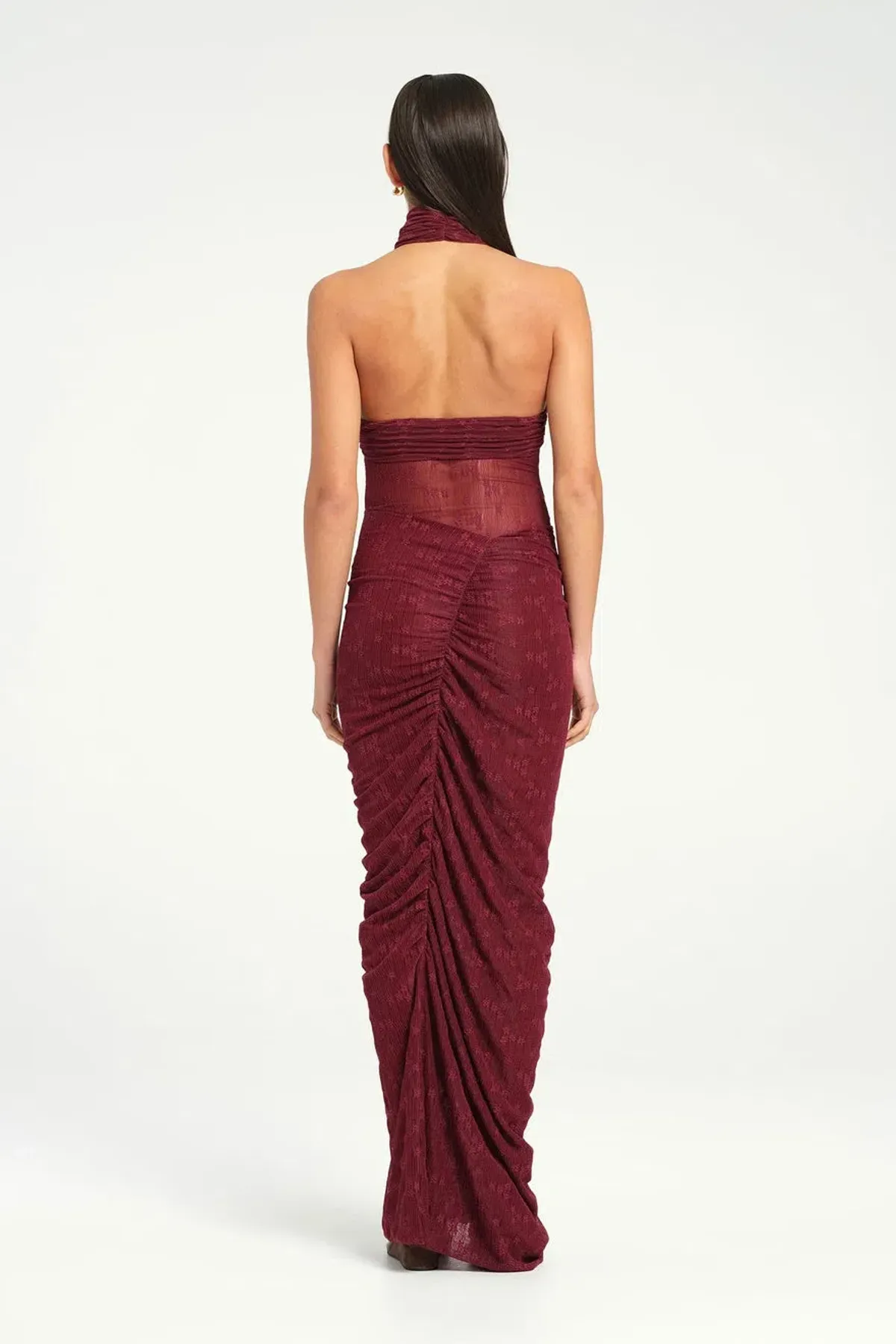 BENNI Hudson Lace Maxi Dress In Burgundy Sangria | Size AU 12 - Image 4