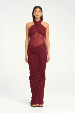 BENNI Hudson Lace Maxi Dress In Burgundy Sangria | Size AU 14 for rent on The Volte - image 1