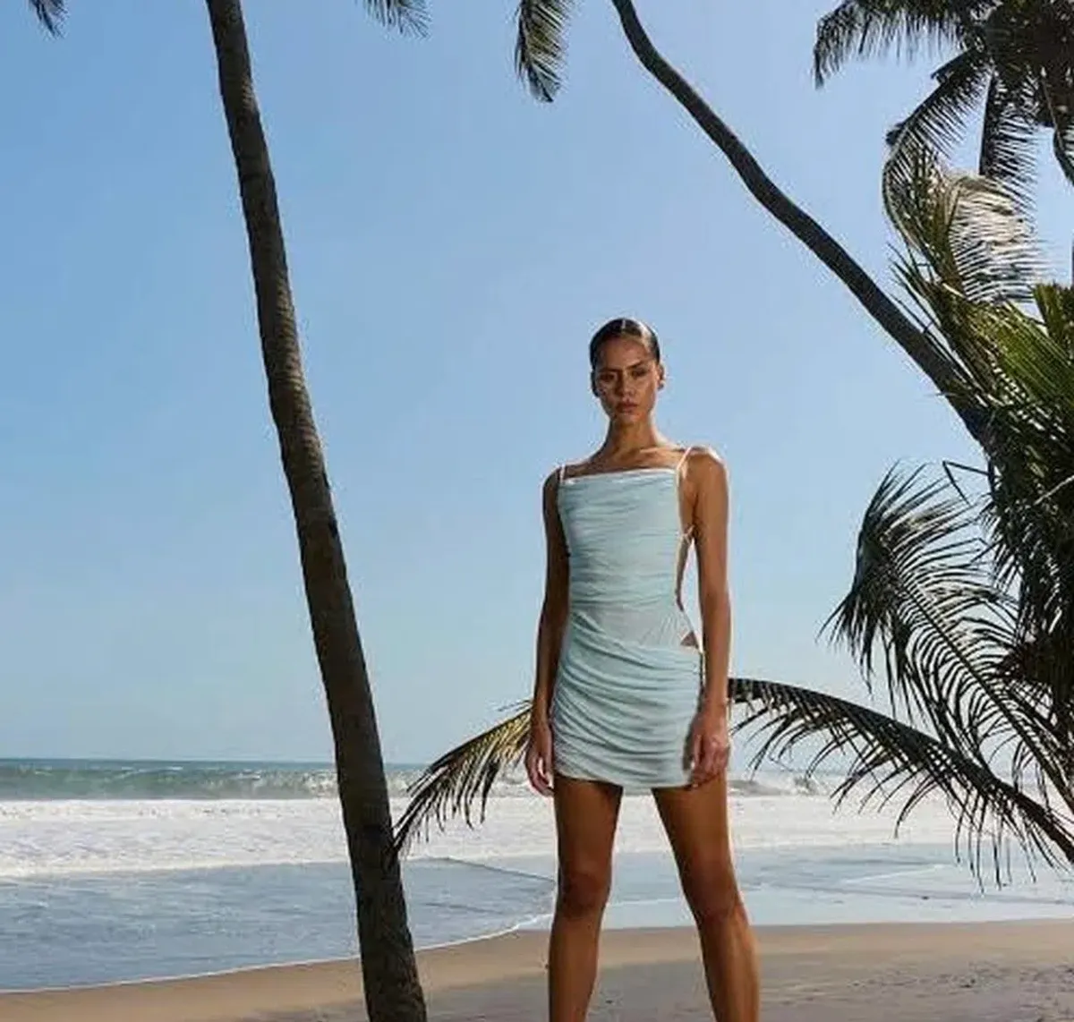 BENNI Tanner Mini Dress In Frost Blue | Size AU 8 - Image 1