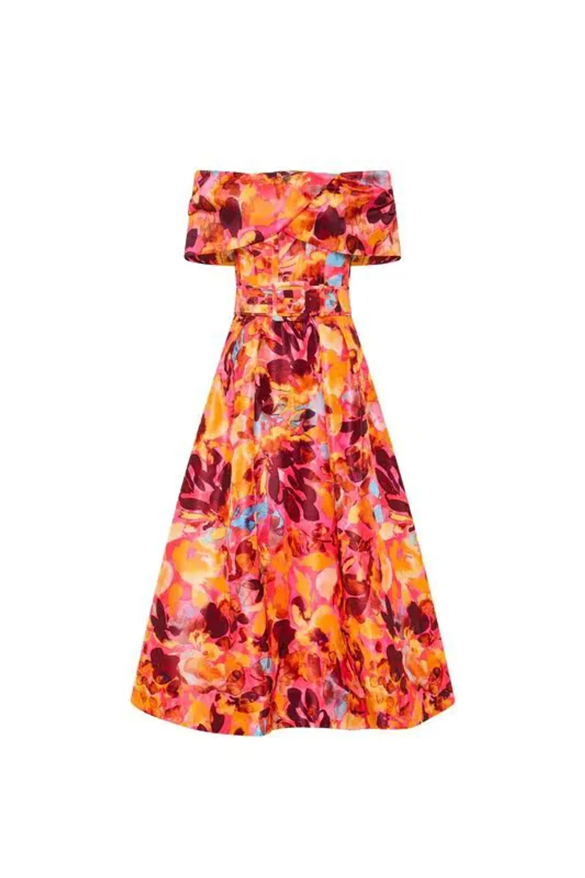 🌹Rebecca Vallance Gardenia Midi Dress – Size 8 AU - Orange Red Floral Off Shoulder Outfit🌹 - Image 4