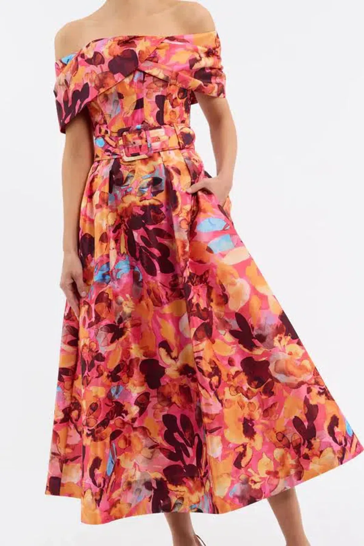 🌹Rebecca Vallance Gardenia Midi Dress – Size 8 AU - Orange Red Floral Off Shoulder Outfit🌹 - Image 5