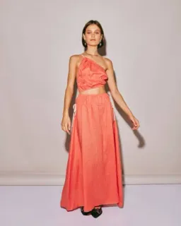 Two piece vrg grl coral linen set for rent on The Volte - image 2