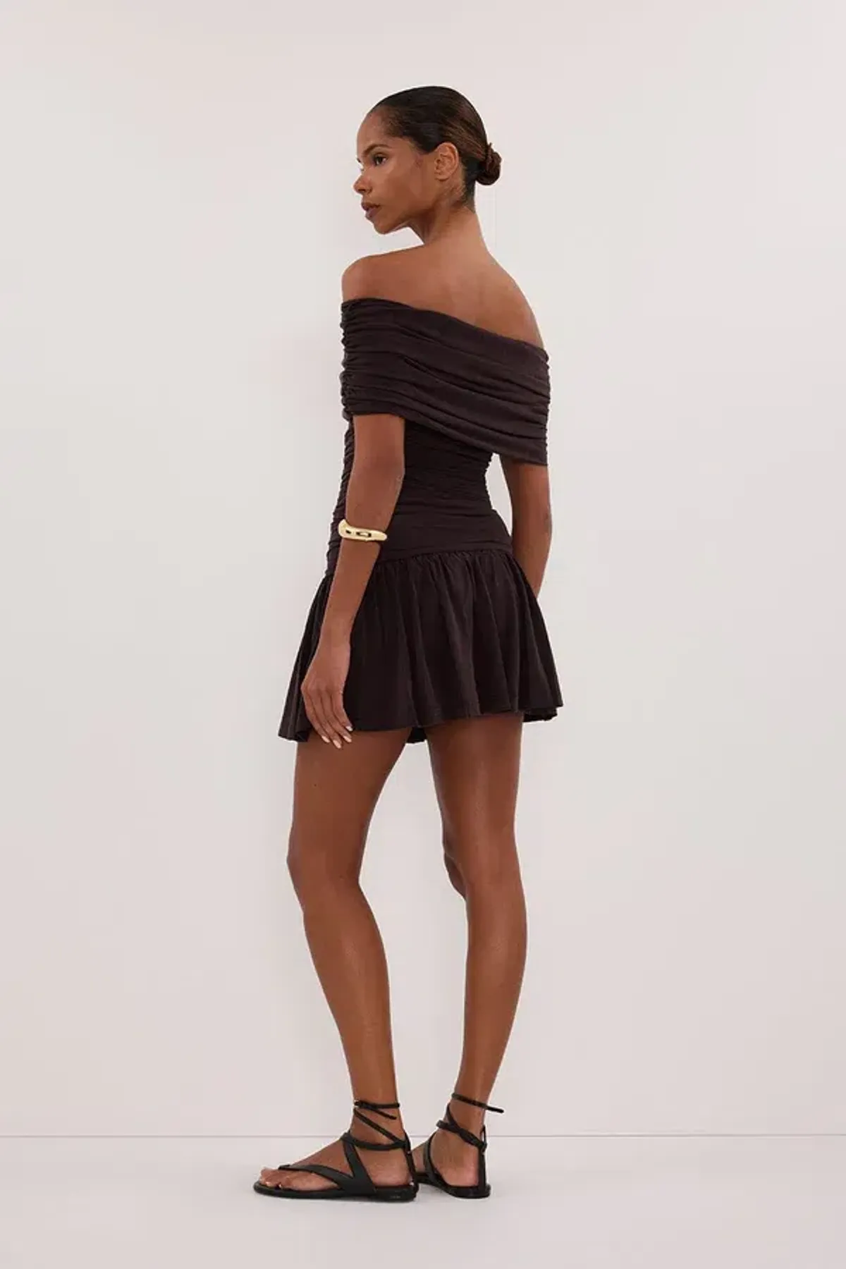 Dishh, burnt choc off shoulder mini dress - Image 3