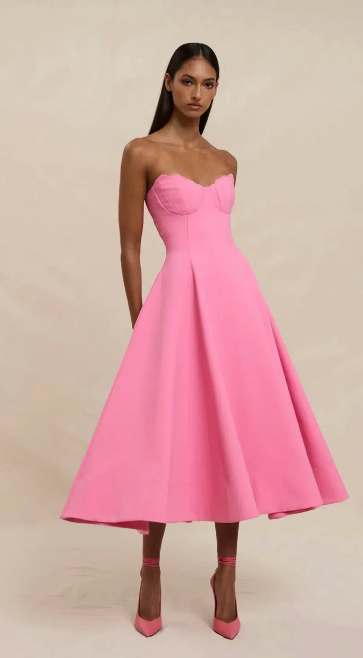 By Johnny Venus Shell Strapless Midi Dress Pink Size 10 - Image 4