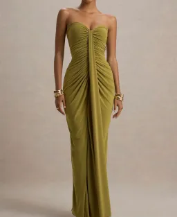 Olive Sweetheart Ruched Wrap Maxi Dress Size AU 6 for rent on The Volte - image 1