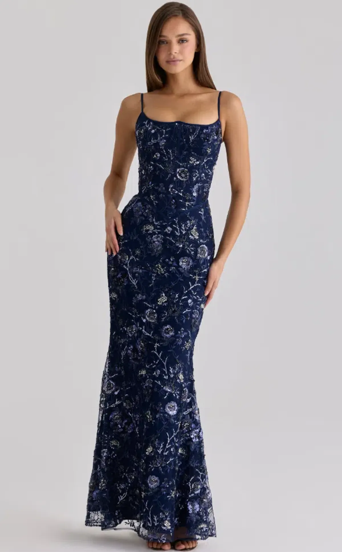 House of CB Naima navy hand beaded embellished corset maxi dress Regular Cup Size XS - Image 1