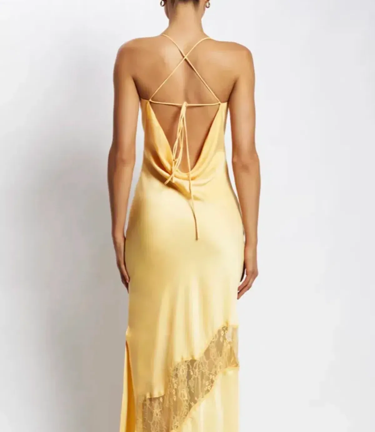 Meshki Chandra Lace Detail Satin Maxi - Lemon - Image 2