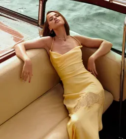 Meshki Chandra Lace Detail Satin Maxi - Lemon for rent on The Volte - image 3