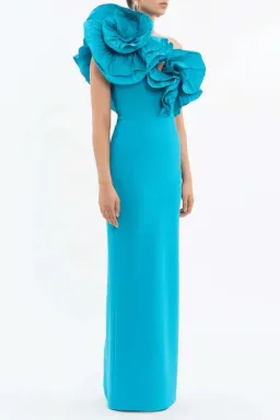 🩵 Rebecca Vallance Ella Gown – Turquoise Blue – Size 6 AU - Ruffle Maxi Dress🩵 for rent on The Volte - image 6