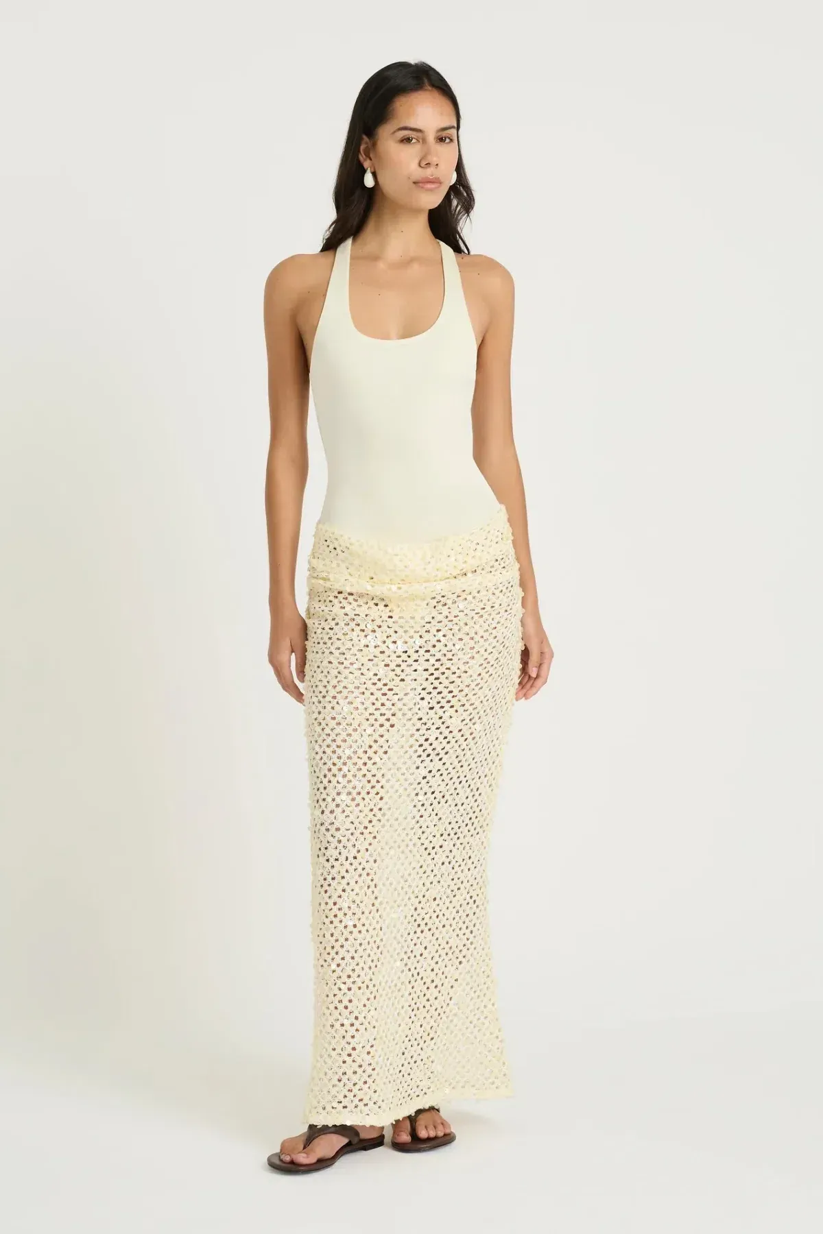 BENNI Ariel Maxi Dress Shell Cream Size 8 S Small - Image 1